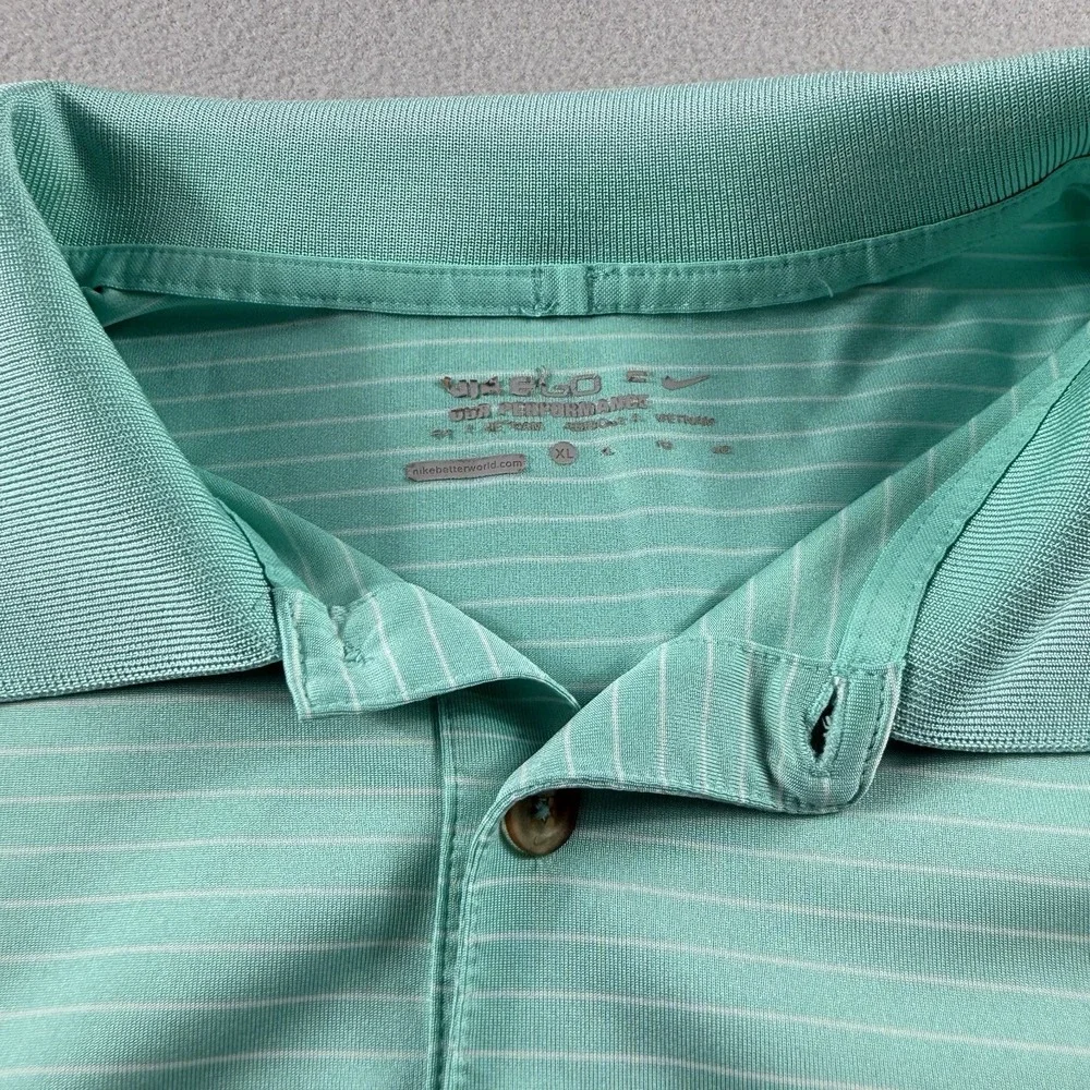 Nike Golf Dri Fit Polo Shirt Mens XL Green Striped Performance Short‎ Sleeve